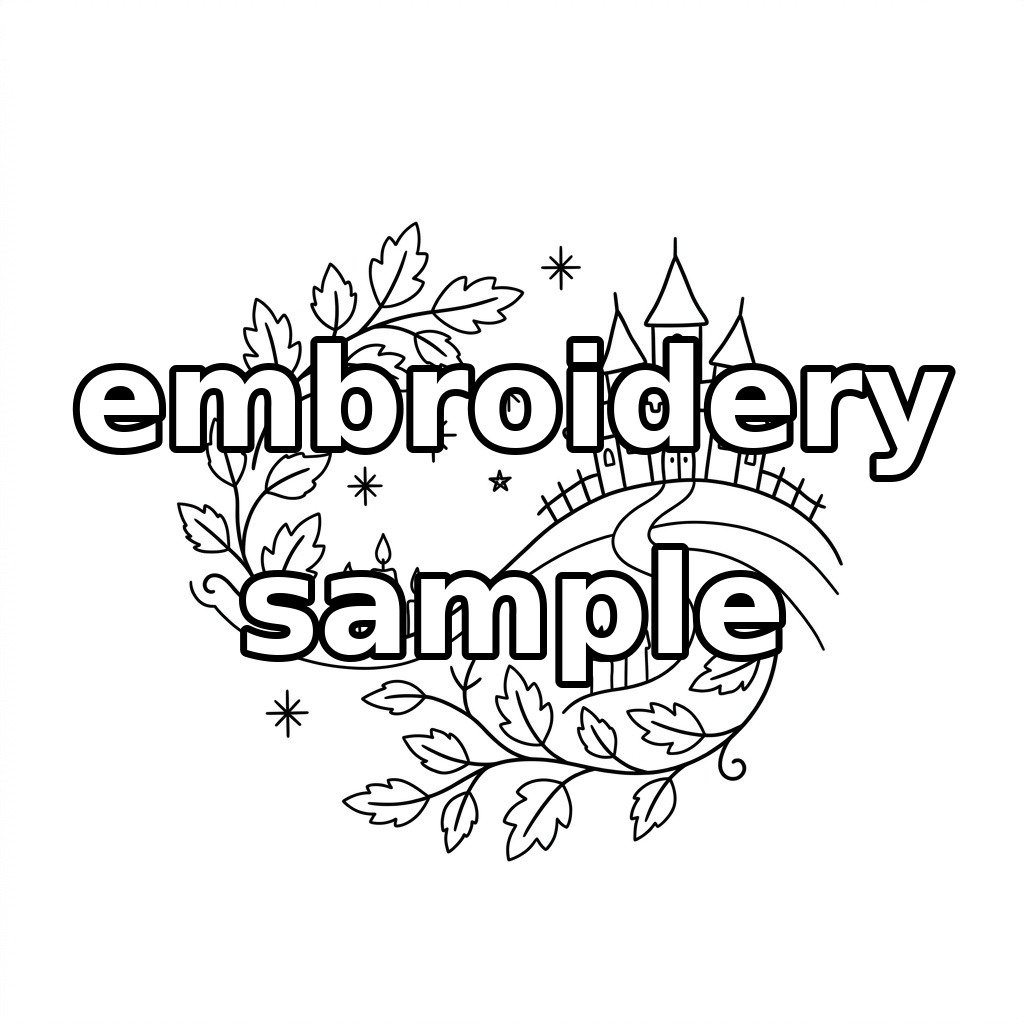 Watermarked autumn castle on a winding hill embroidery outline