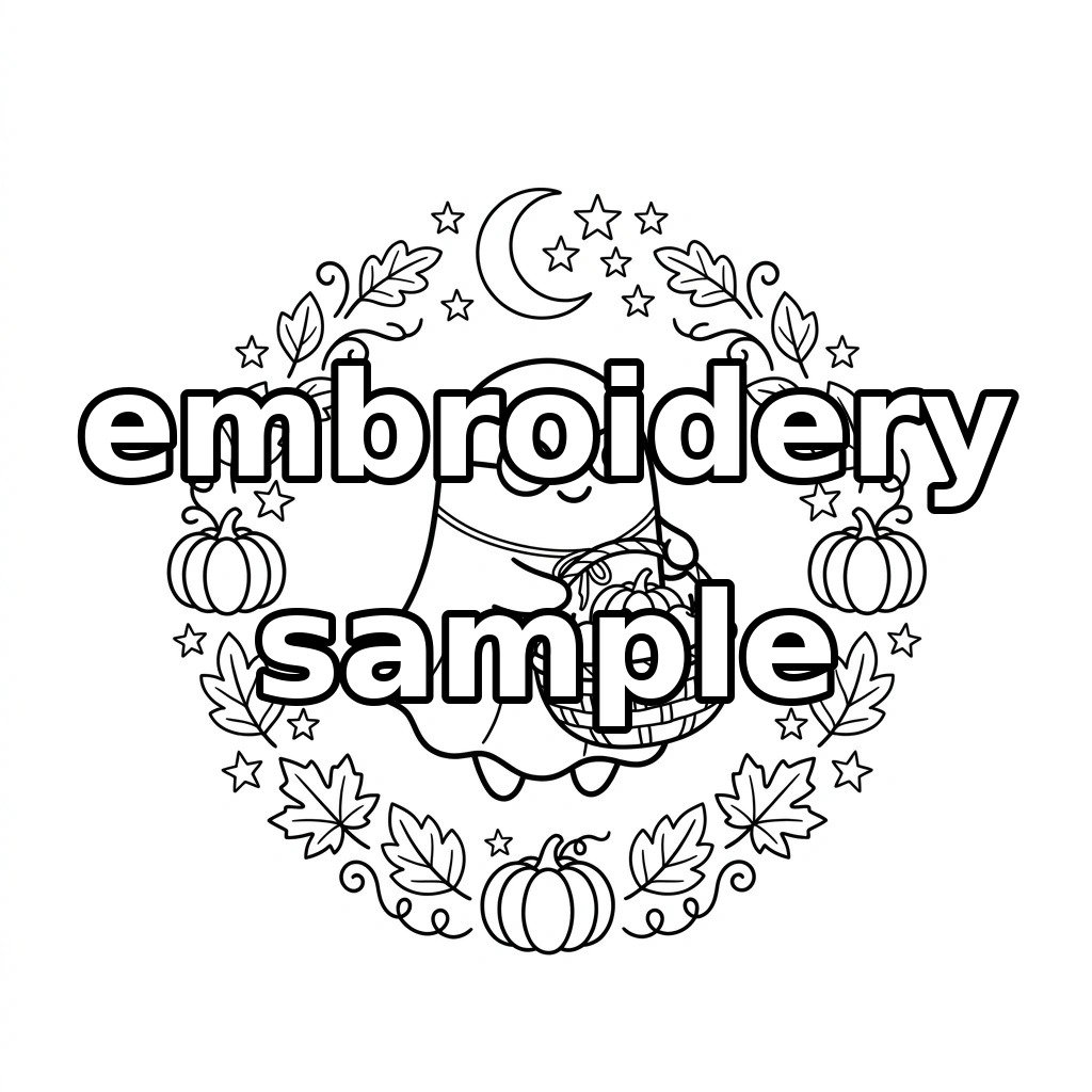 Watermarked glasses ghost and autumn harvest wreath embroidery outline