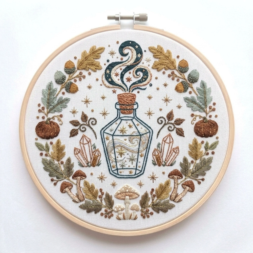 Enchanted Elixir, Crystals & Woodland Harvest hand embroidery pattern