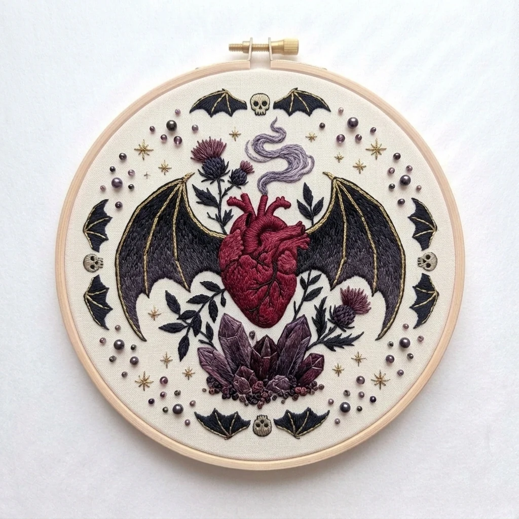 Anatomical Heart Bat Wings Crystal Florals