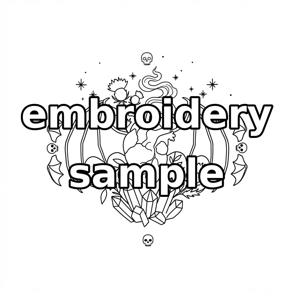 Watermarked Anatomical Heart Bat Wings Crystal Florals embroidery outline