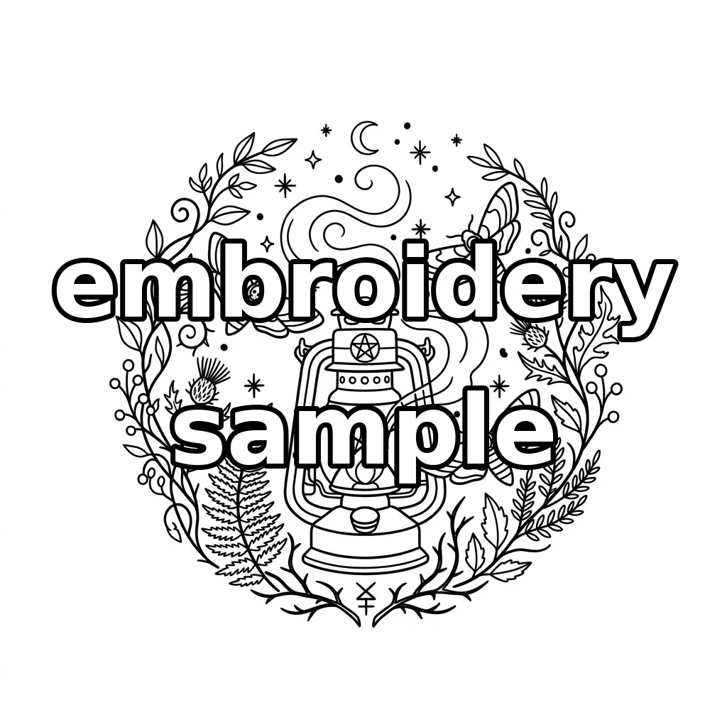 Watermarked Antique Lantern Three Moths Botanical Night Wreath embroidery outline