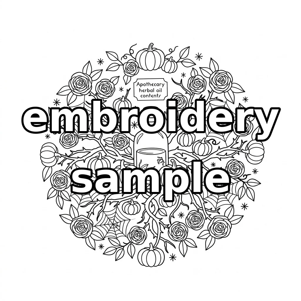 Watermarked Apothecary Bottle Pumpkins Spiderweb Wreath embroidery outline