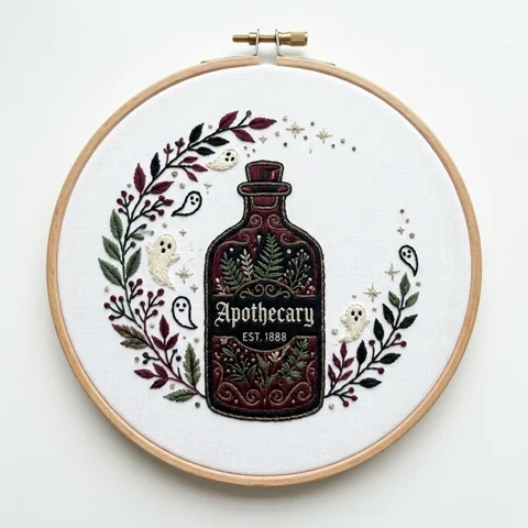 Apothecary Bottle Six Ghosts hand embroidery design