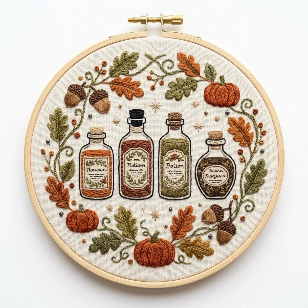 Autumn Apothecary colored hand embroidery design