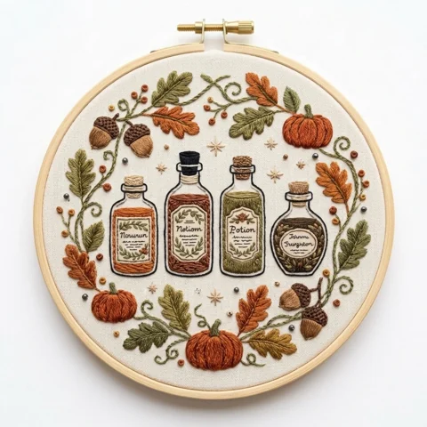 Autumn Apothecary hand embroidery design