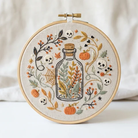 Autumn Apothecary Bottle hand embroidery design