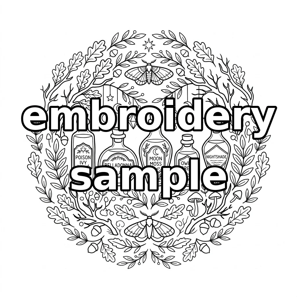 Watermarked Autumn Apothecary Potions Moths embroidery outline
