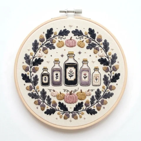 Autumn Apothecary Wreath hand embroidery design