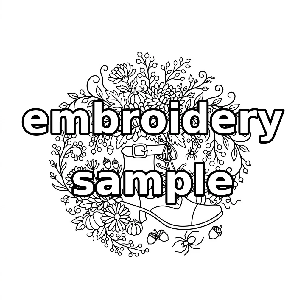 Watermarked Autumn Boot Floral Harvest embroidery outline