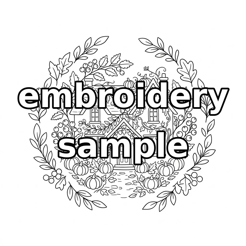 Watermarked Autumn Cottage Ghost Harvest embroidery outline