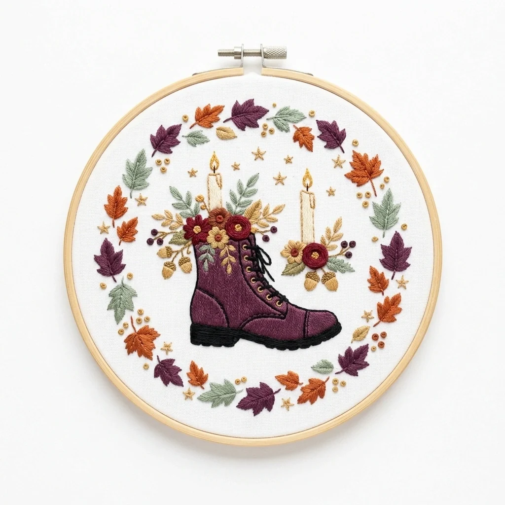 Autumn Floral Boot colored hand embroidery design