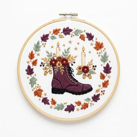 Autumn Floral Boot hand embroidery design