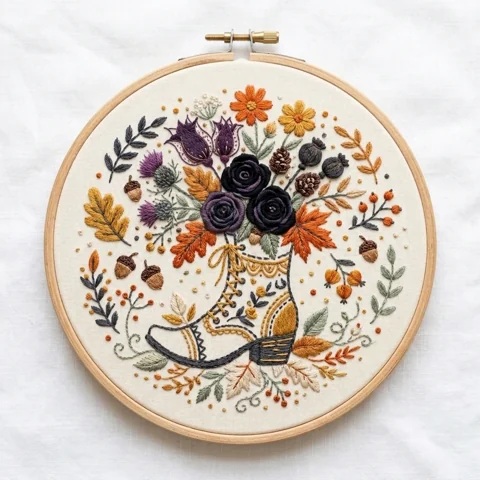 Autumn Floral Cowboy Boot hand embroidery design