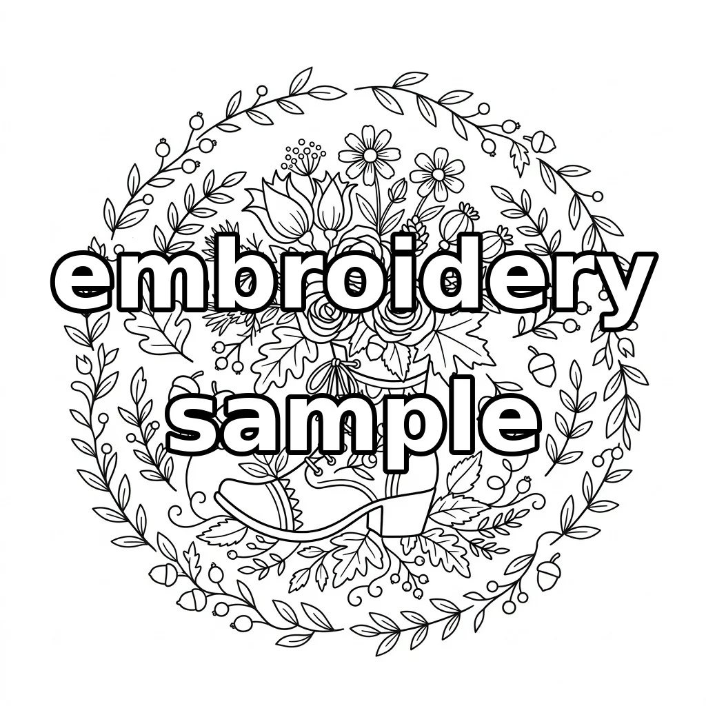 Watermarked Autumn Floral Cowboy Boot embroidery outline
