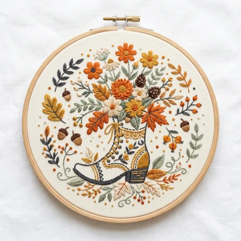Autumn Floral Lace Up Boot hand embroidery design