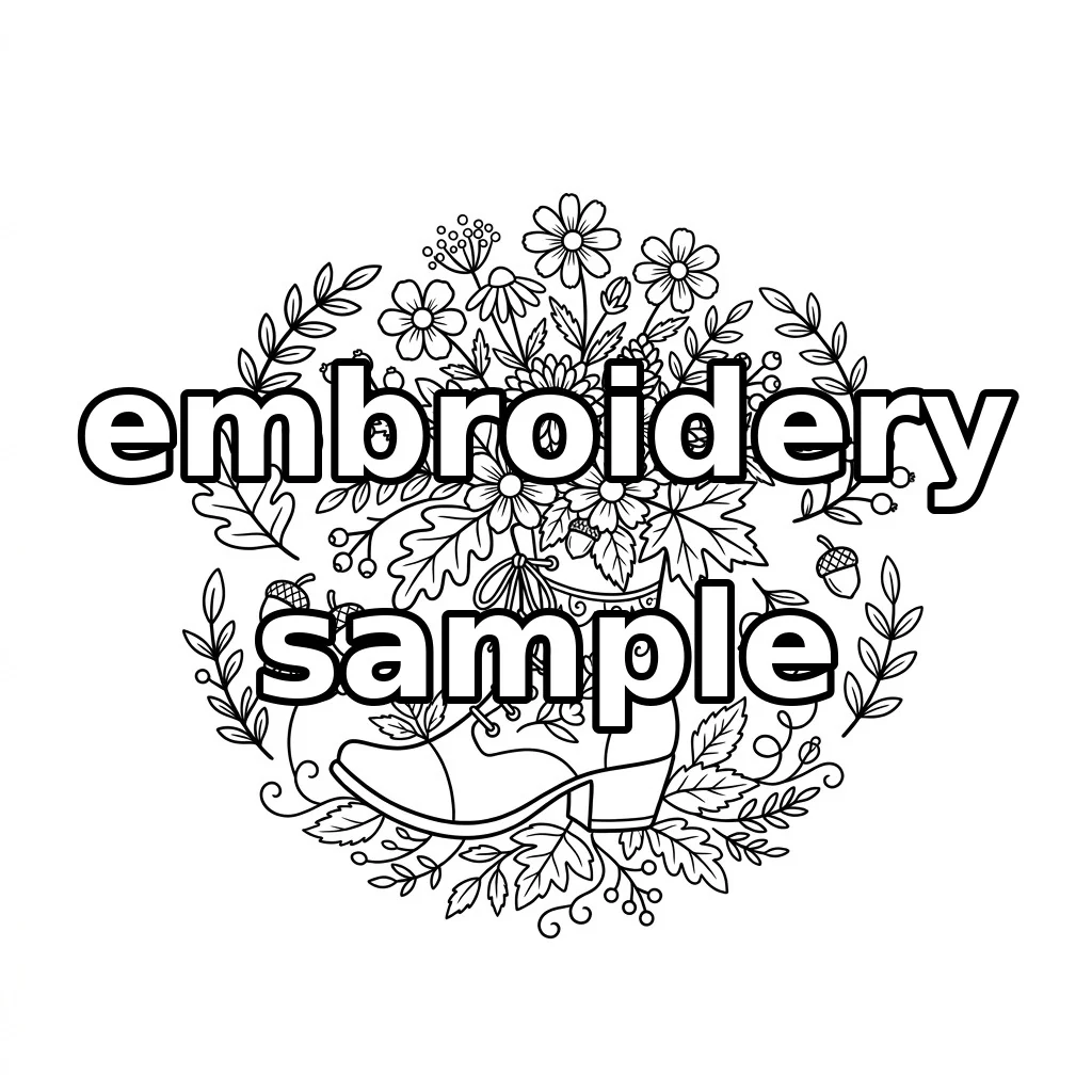 Watermarked Autumn Floral Lace Up Boot embroidery outline
