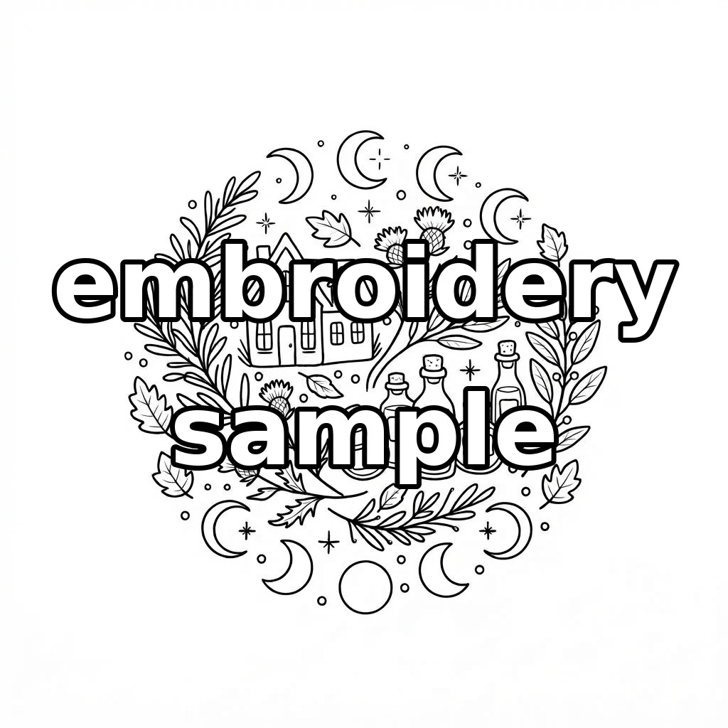 Watermarked Autumn Herbal Cottage Moon Phases embroidery outline