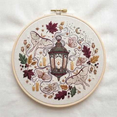 Autumn Lantern 2 hand embroidery design