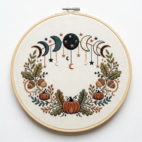 Autumn Moon hand embroidery design