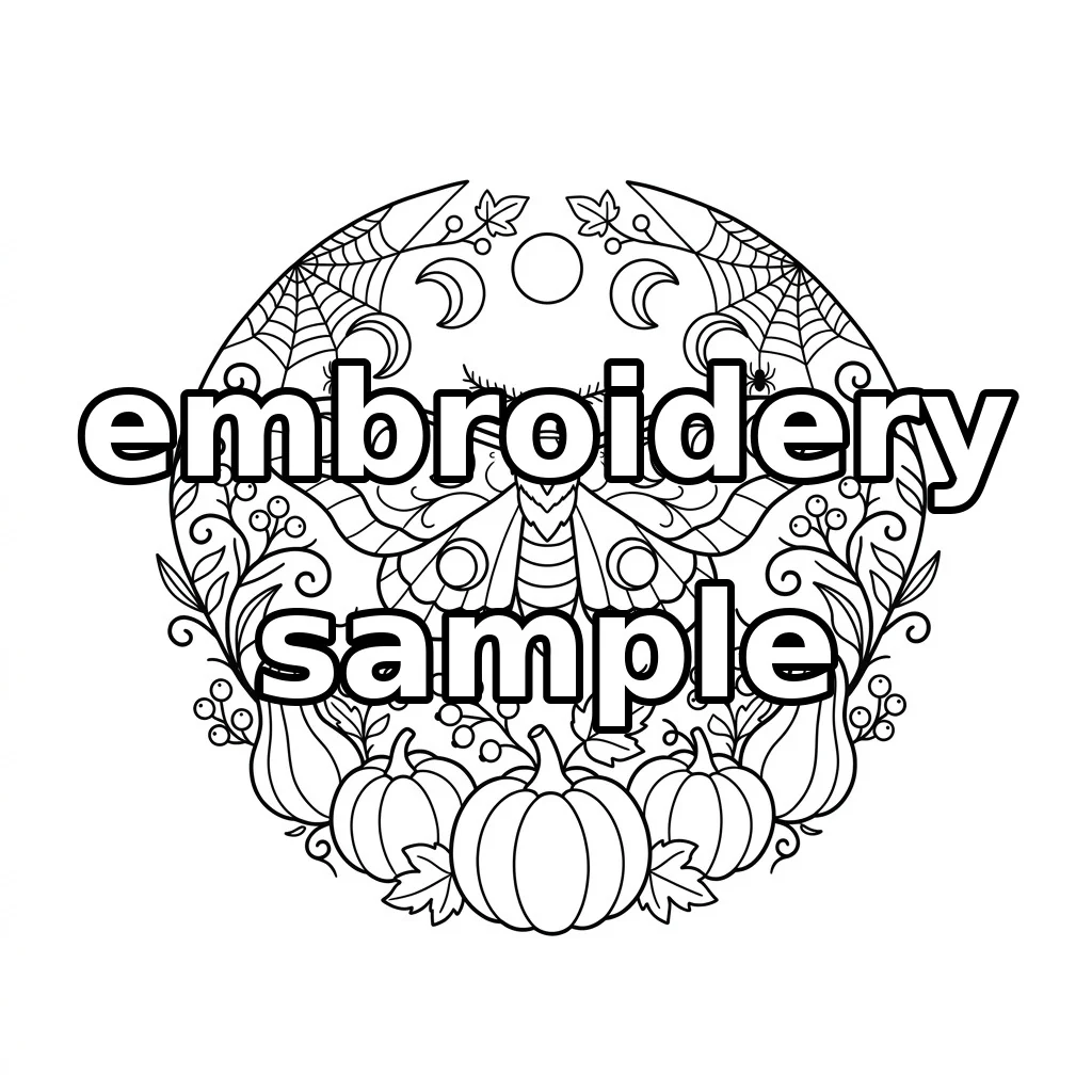 Watermarked Autumn Moth Moon embroidery outline