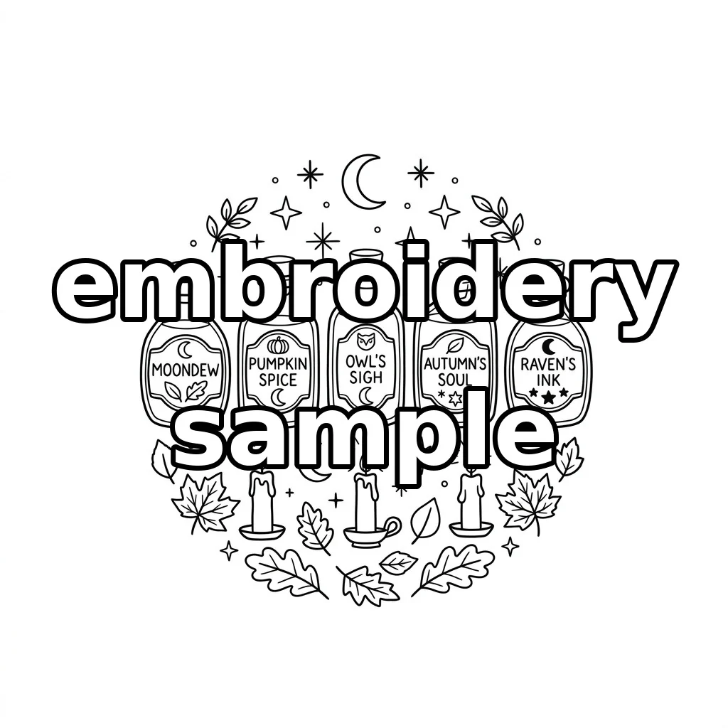 Watermarked Autumn Potion Bottles Candle Leaves embroidery outline