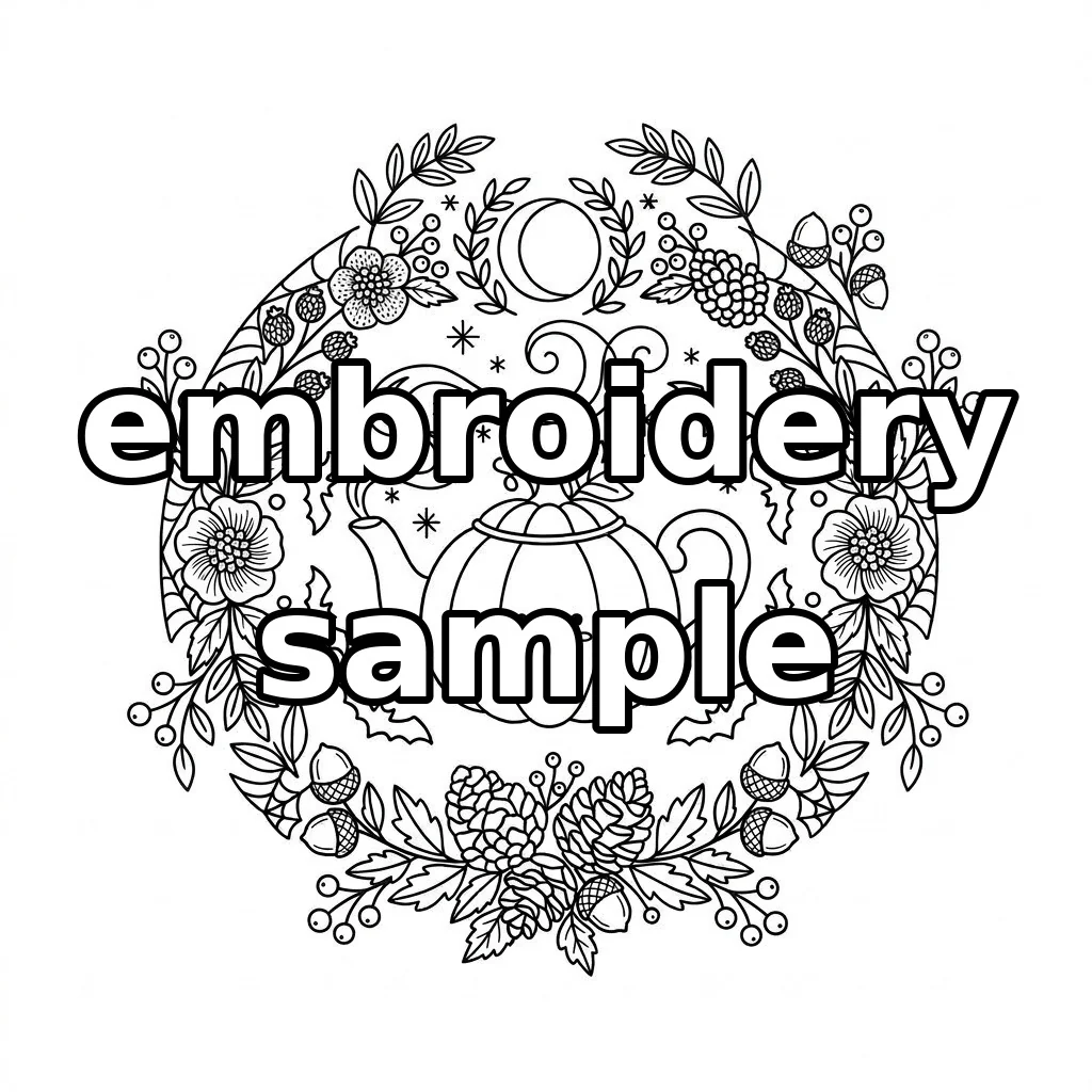 Watermarked Autumn Pumpkin Teapot Moon Bats embroidery outline