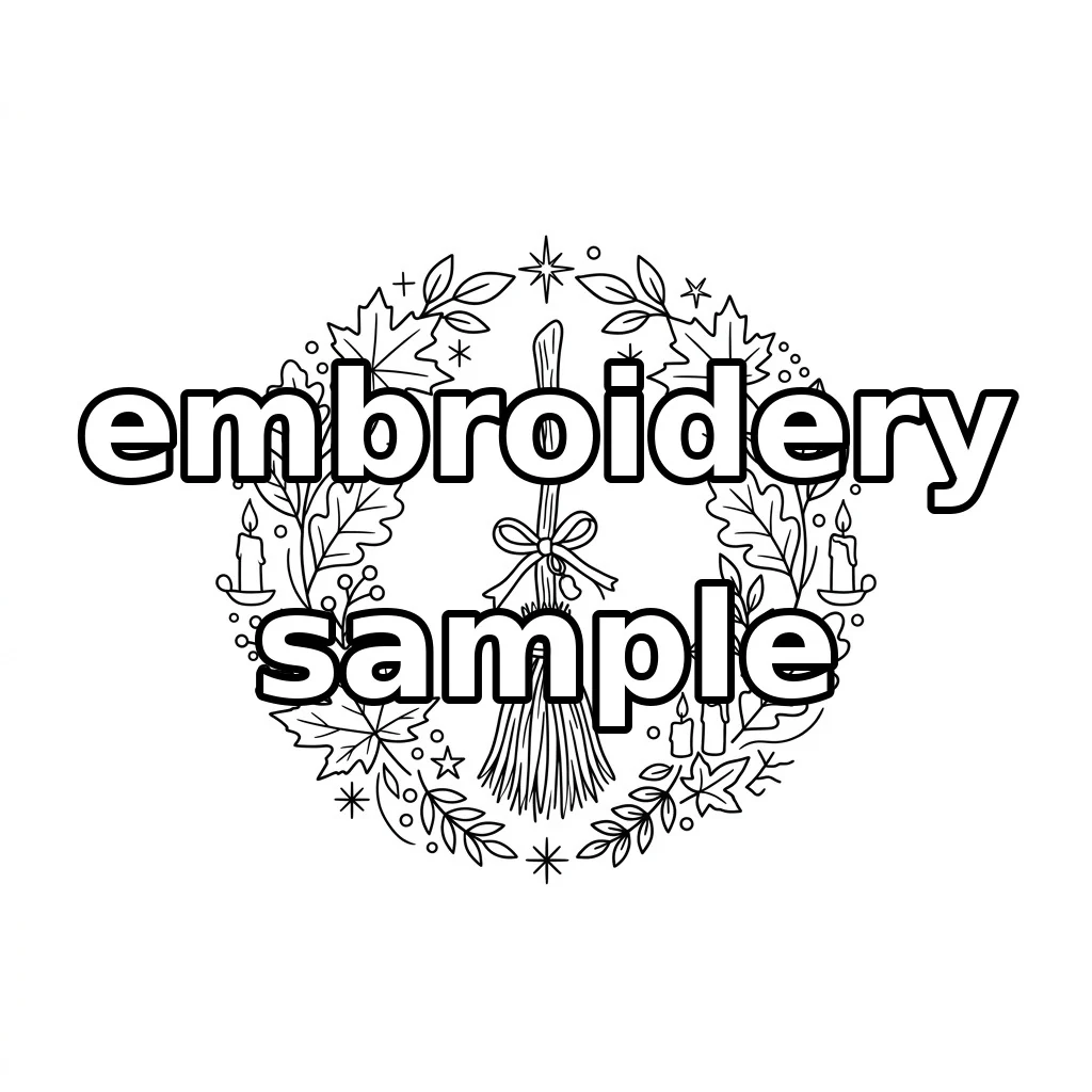 Watermarked Autumn Witch Broom Fall Wreath embroidery outline