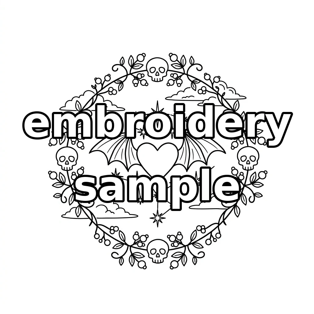 Watermarked Bat Wing Heart Skulls Constellation Wreath embroidery outline