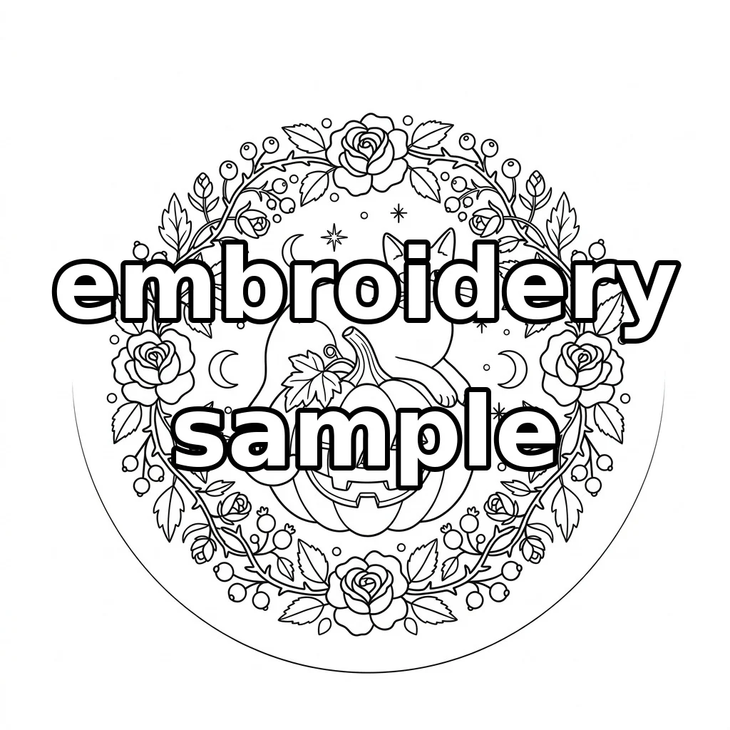 Watermarked Black Cat Jack O Lantern embroidery outline