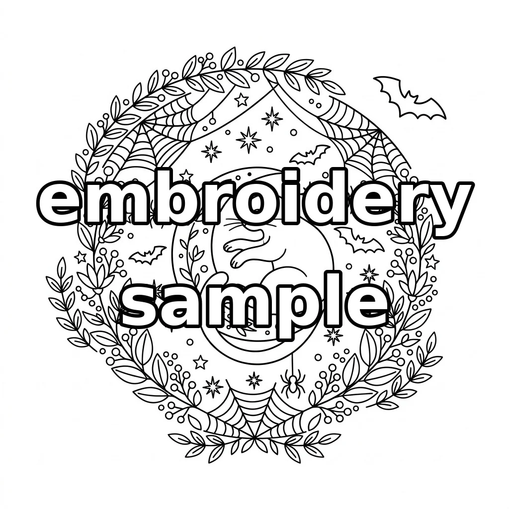 Watermarked Black Cat on Harvest Moon embroidery outline