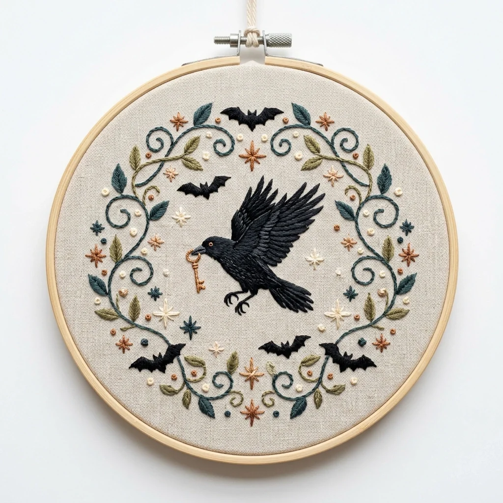 Blackbird Key Bat colored hand embroidery design