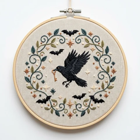 Blackbird Key Bat hand embroidery design