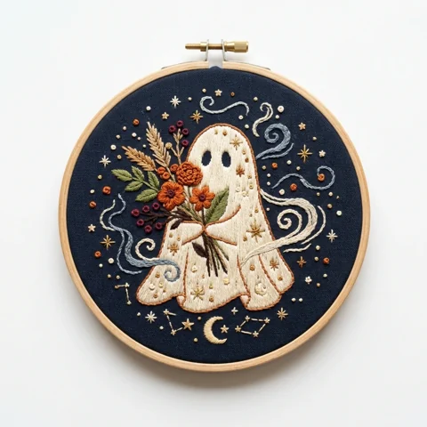 Bouquet Ghost Celestial Swirls Midnight Hoop hand embroidery design
