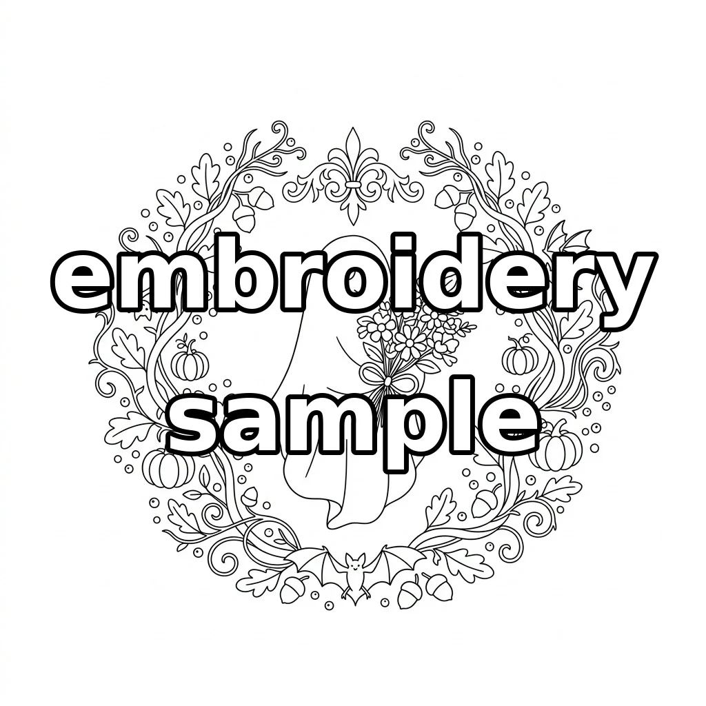 Watermarked Bouquet Ghost Pumpkins Oak Acorn Wreath embroidery outline
