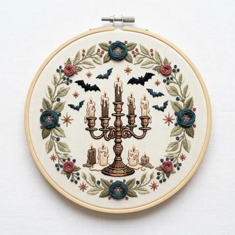 Candelabrum Bats hand embroidery design