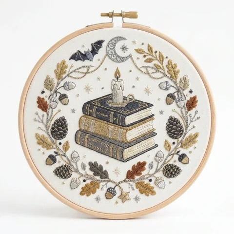 Candle Spell Books hand embroidery design