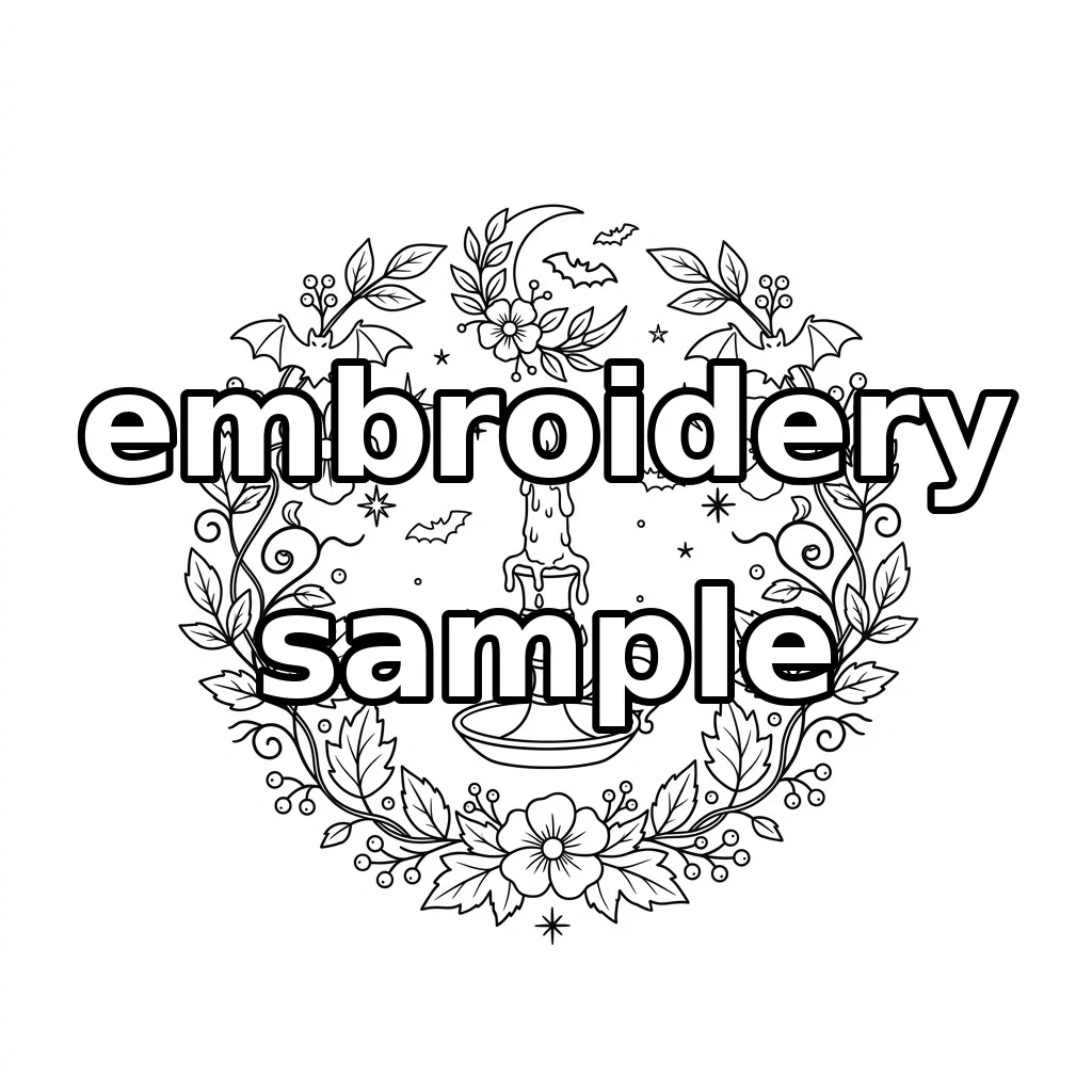 Watermarked Candlelight Bat Floral Wreath embroidery outline