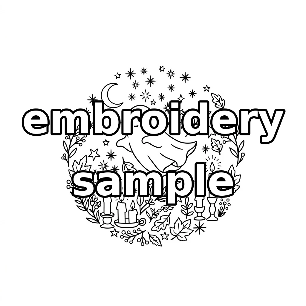 Watermarked Candlelit Ghost Crescent Autumn Botanical Wreath embroidery outline