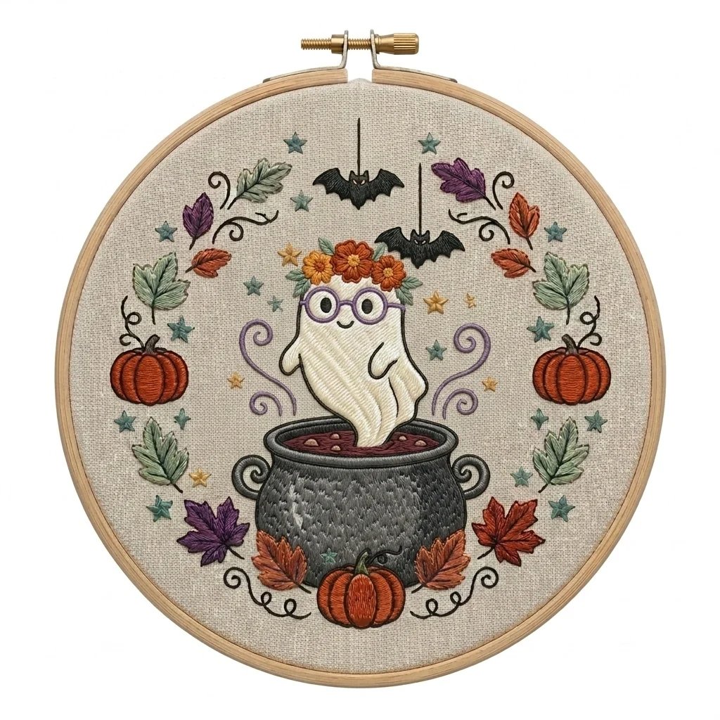 Cauldron Ghost Pumpkins Autumn Bat Wreath