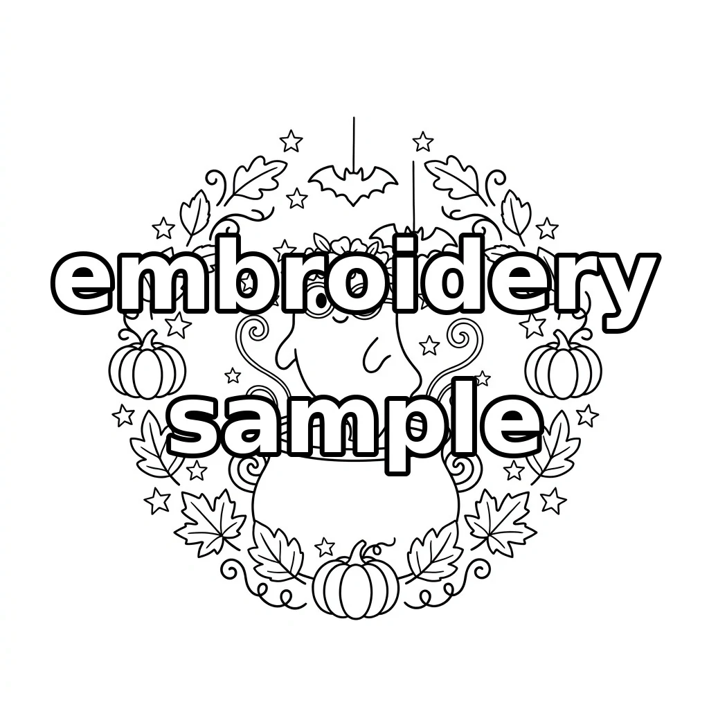 Watermarked Cauldron Ghost Pumpkins Autumn Bat Wreath embroidery outline