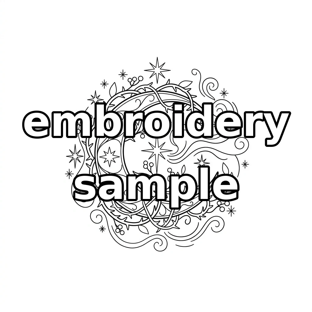Watermarked Celestial Crescent Moon Stars Botanical Swirls embroidery outline