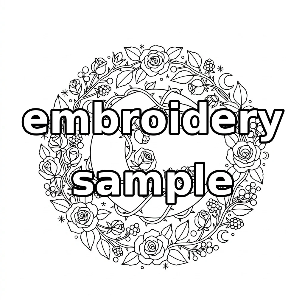 Watermarked Ivory Crescent, Burgundy Roses and Blackberries embroidery outline