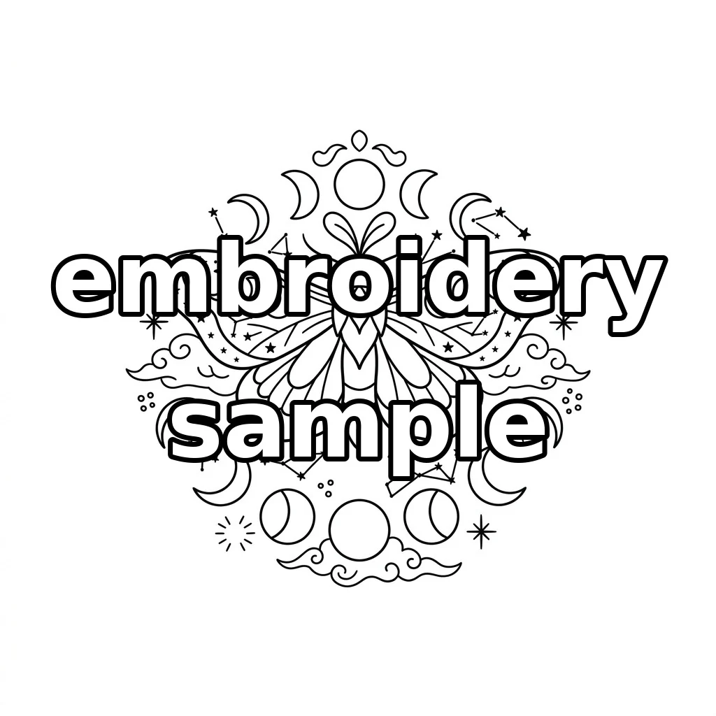 Watermarked Celestial Luna Moth with Moon Phases and Constellation Wreath embroidery outline
