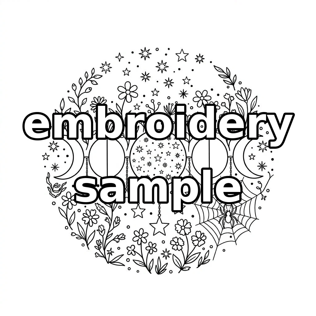 Watermarked Celestial Moon Phases Florals Spiderweb embroidery outline