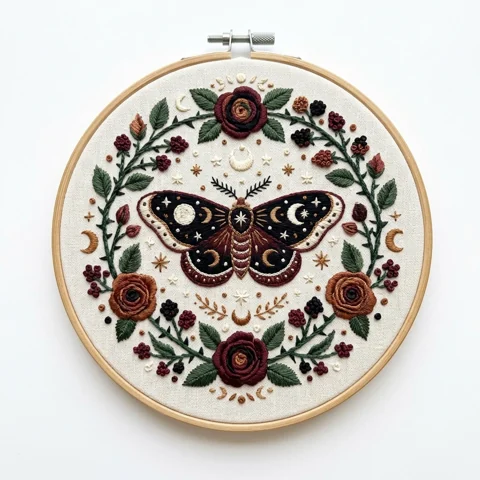 Celestial Moth hand embroidery design