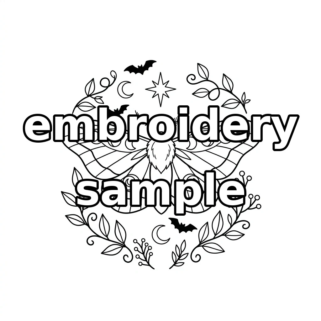 Watermarked Celestial Moth Bats Floral Wreath embroidery outline