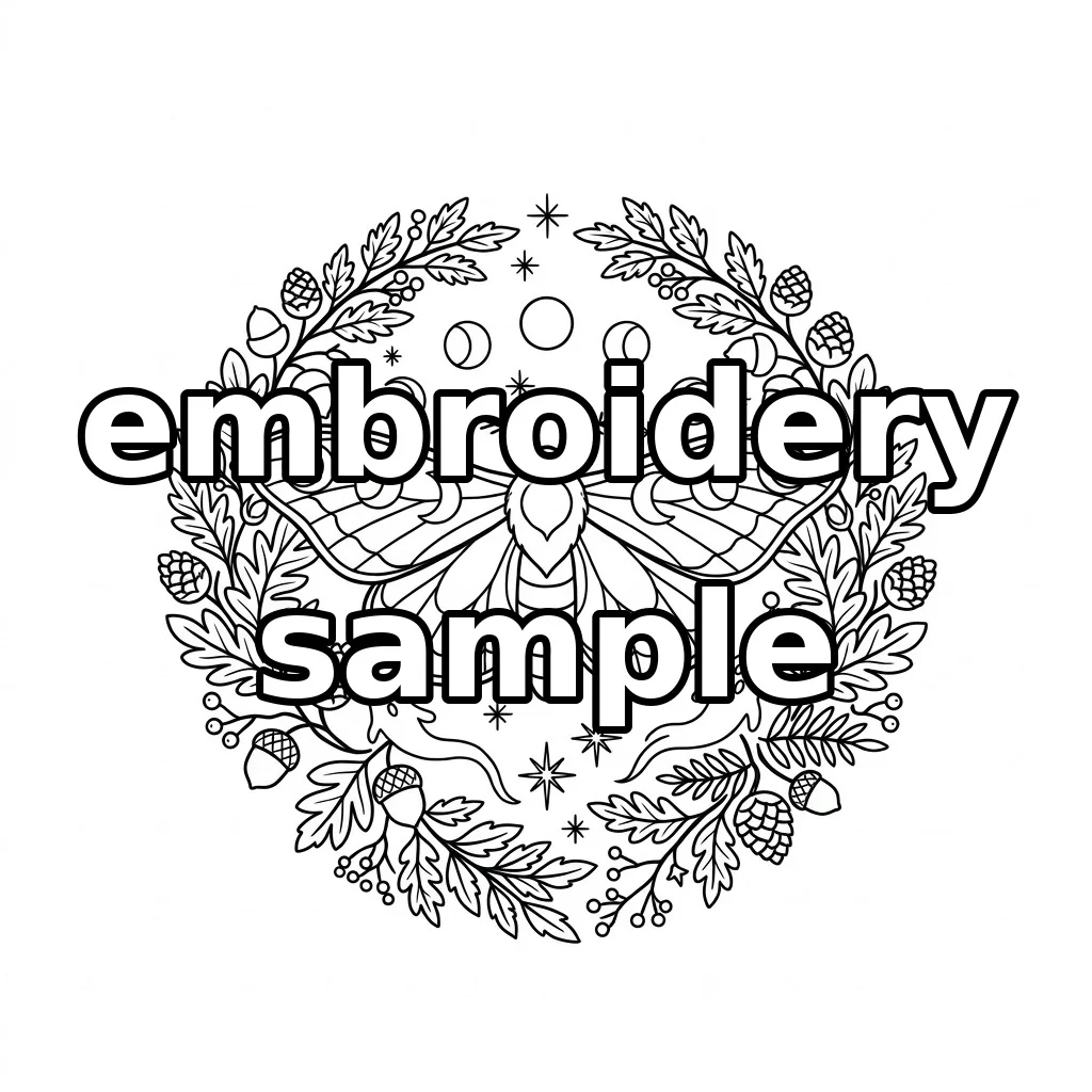 Watermarked Celestial Moth Ghosts Acorn Wreath embroidery outline