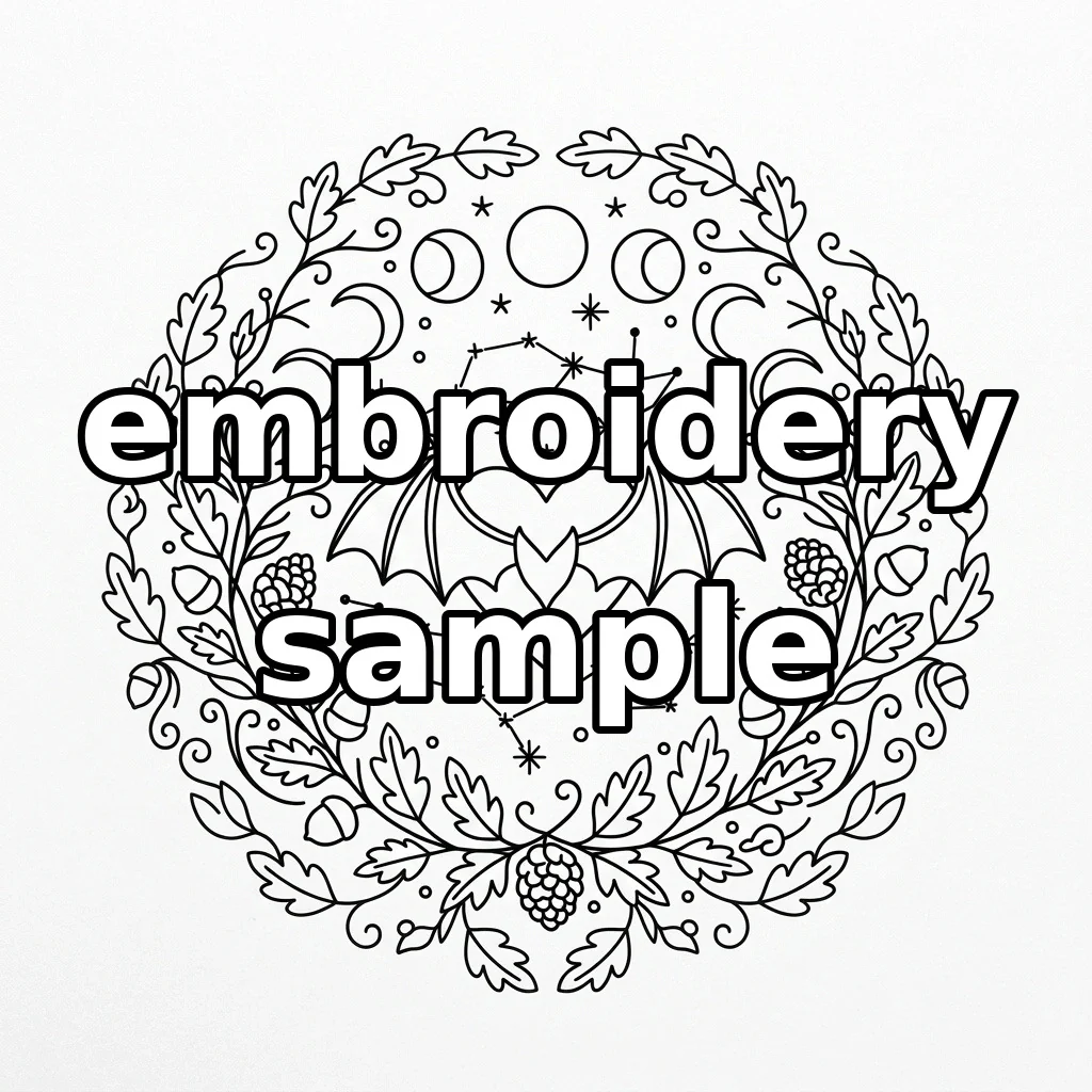 Watermarked Celestial Plum Bat Wing Heart Botanical Wreath embroidery outline