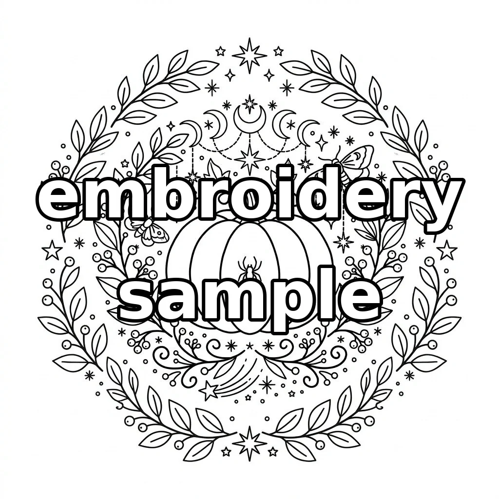 Watermarked Celestial Spiderweb Pumpkin Moths Gothic Foliage embroidery outline